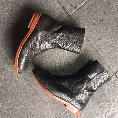 New handmade black snake leather stylish ankle boot for men's