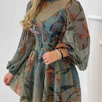 Ladies Blue Floral Print Dress - Thumbnail 1