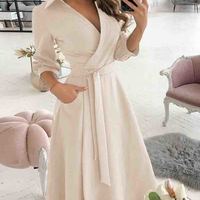 Long Sleeve V-Neck Sexy Dress - Thumbnail 2