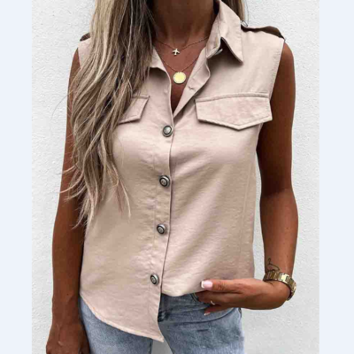 Casual sexy sleeveless shirt top - Thumbnail 3