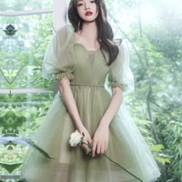 Green Tulle Short Prom Dress Homecoming Dress - Thumbnail 3