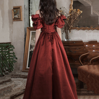 Burgundy satin long A line prom dress homecoming dress - Thumbnail 5