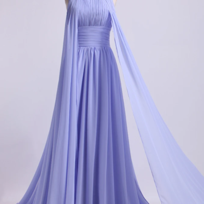 High neck pleated bodice a-line chiffon prom dresses  - Thumbnail 4