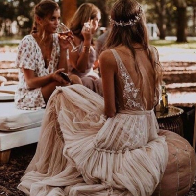 Sinple deep v neck a line wedding dresses bridal gown - Thumbnail 4