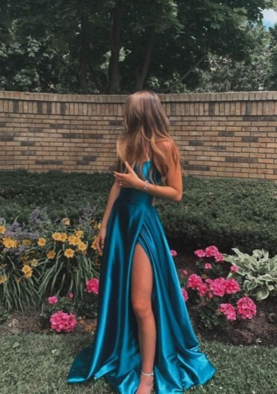 A Line Stain Prom Dress With Silt