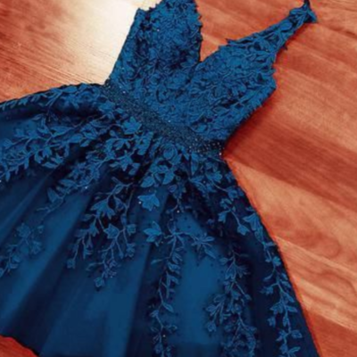 Cute v neck lace homecoming dress - Thumbnail 3