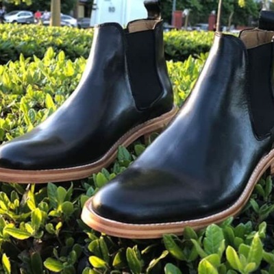 New handmade black leather stylish chelsea boots for men's