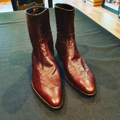 New handmade pure brown ostrich leather one side zip boots for men's