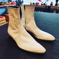 New Handmade Pure White Leather One Side Zip Boots for Men's - Thumbnail 4
