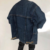 VINTAGE DENIM JACKET W/LEATHER COLLAR - Thumbnail 2