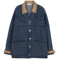 VINTAGE DENIM JACKET W/LEATHER COLLAR - Thumbnail 3