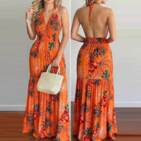 Temperament Sexy Printed Sling Backless Dress - Thumbnail 2