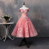 Pink lace short A line prom dress homecoming dress - Thumbnail 3