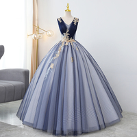 Blue v neck sequins long ball gown dress formal dress - Thumbnail 5