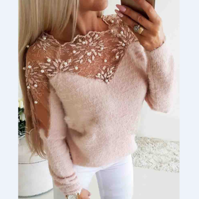 Casual Solid Color Jacquard Stitching Long-Sleeved Sweater