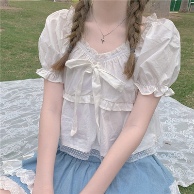 Fairy sweet summer puff blouse short sleeve shirt - Thumbnail 2