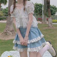 Fairy Sweet Summer Puff Blouse Short Sleeve Shirt - Thumbnail 2