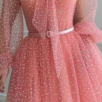 Cute A-Line Long Sleeve Coral Tulle Short Homecoming Dresses - Thumbnail 1