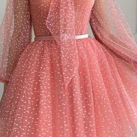 Cute A-Line Long Sleeve Coral Tulle Short Homecoming Dresses - Thumbnail 3