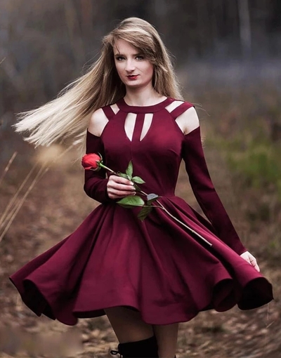 Chic A-Line Long Sleeve Burgundy Short Homecoming Dresses