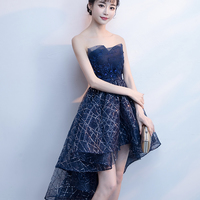 Blue tulle sequins high low prom dress homecoming dress - Thumbnail 1