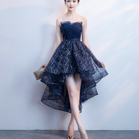 Blue tulle sequins high low prom dress homecoming dress - Thumbnail 5