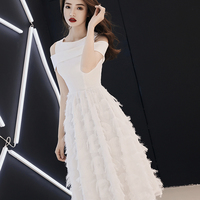 White A line short prom dress homecoming dress - Thumbnail 2