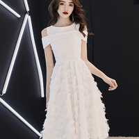 White A line short prom dress homecoming dress - Thumbnail 3