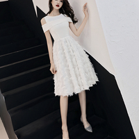 White A line short prom dress homecoming dress - Thumbnail 5