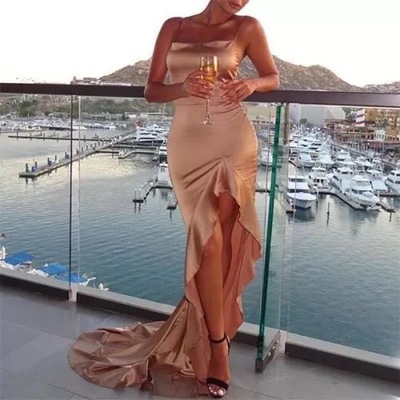 Spaghetti straps slit prom dresses - Thumbnail 3
