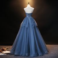 Blue tulle long A line prom dress blue evening dress - Thumbnail 4