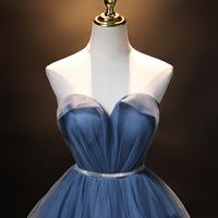 Blue tulle long A line prom dress blue evening dress - Thumbnail 6
