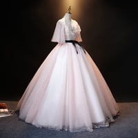 Pink tulle lace long ball gown dress formal dress - Thumbnail 2