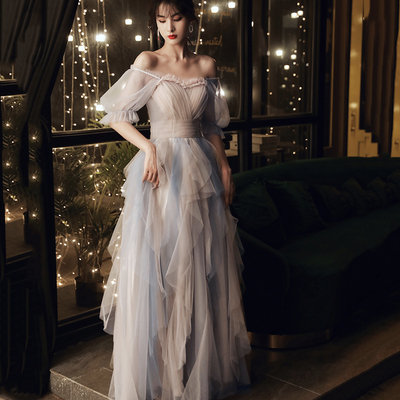 Cute tulle long a line prom dress evening dress - Thumbnail 3