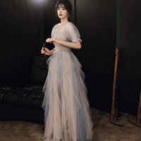 Cute tulle long A line prom dress evening dress - Thumbnail 1