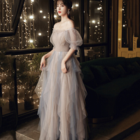 Cute tulle long A line prom dress evening dress - Thumbnail 2