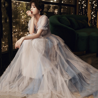 Cute tulle long A line prom dress evening dress - Thumbnail 3