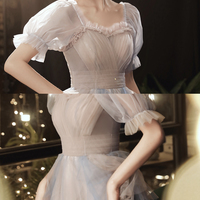 Cute tulle long A line prom dress evening dress - Thumbnail 5