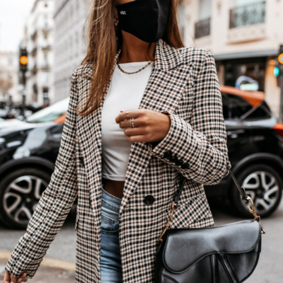 Slim plaid long-sleeved jacket