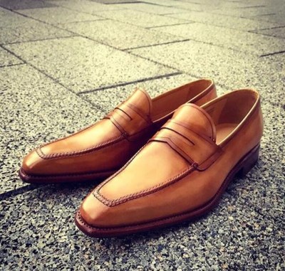 New Pure Handmade Tan Leather Loafer Tie Moccasin Shoes for Men's