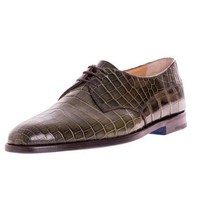 New Pure Handmade Brown Embossed Alligator Leather Lace Up Shoes For Men's - Thumbnail 4