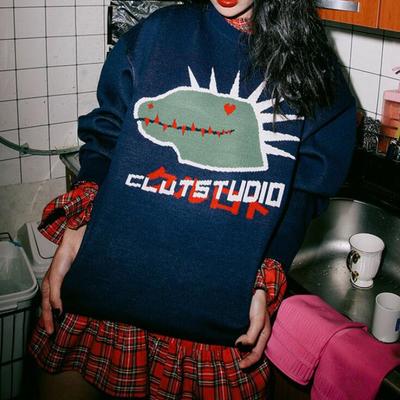 Dinosaur pullover knit sweater