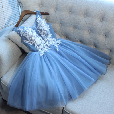 Cute blue short prom dress, homecoming dress - Thumbnail 3