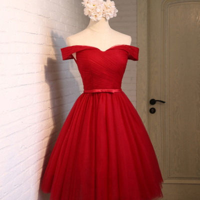 Cute red tulle short prom dress - Thumbnail 4
