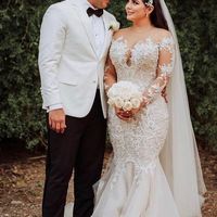 Stunning Mermaid Round Neck Long Sleeve Tulle Lace Wedding Dresses,1106 - Thumbnail 1