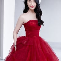 Red tulle long A line prom dress red evening dress - Thumbnail 2