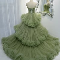 Green tulle long A line prom dress green evening dress,1107 - Thumbnail 1