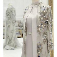 Gorgeous Beaded Mother Of The Bride Dresses With Long Sleeves Pearls Plus Size Wedding Guest Dress Crystals High Neck Evening Gowns,1108 - Thumbnail 1