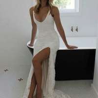 Mermaid Bridal Dresses with High Slit,Lace Wedding Dress,Custom Made Prom Dress,1109 - Thumbnail 2