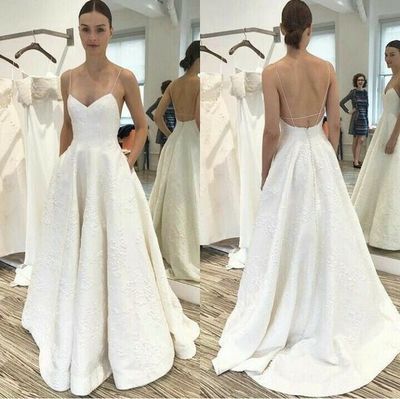 White v neck lace long prom dress, wedding dress,1112